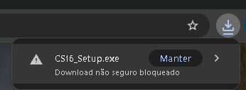 Aviso do Chrome de download bloqueado do CS16_Setup.exe com o botão Manter