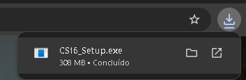 Download do CS16_Setup.exe concluído no Chrome