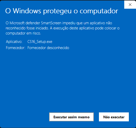 Tela do Windows SmartScreen com o botão Executar assim mesmo